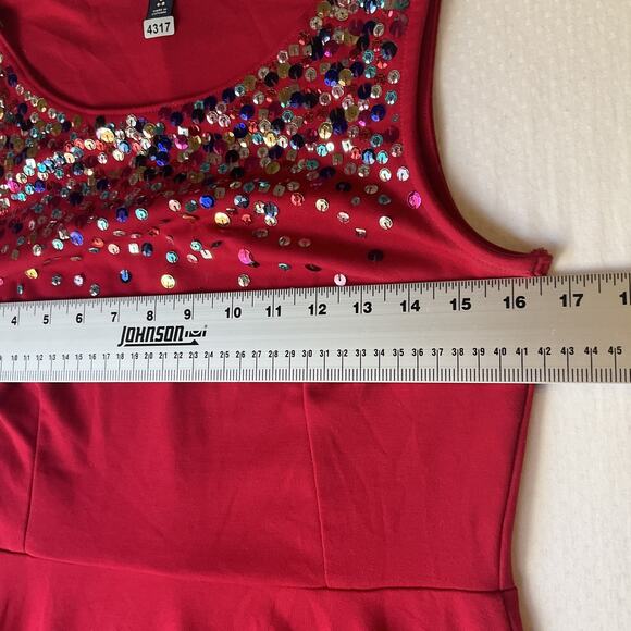 Lands' End Women Midi Dress S (6-8) Red Fit & Flare Sequin Sleeveless Stretch - Picture 5 of 10